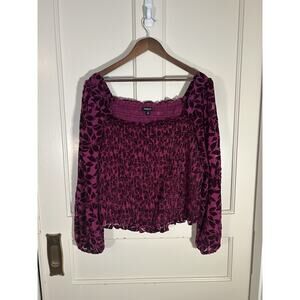 Torrid Floral Velvet Burnout Peasant Smocked Cropped Blouse Womens Size 3X Pink